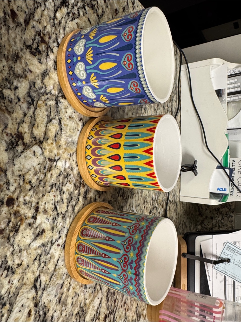 Colorful Patterned Ceramic Planters - Set of 3